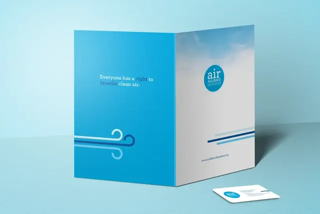 Air Alliance Houston presentation folder and business card