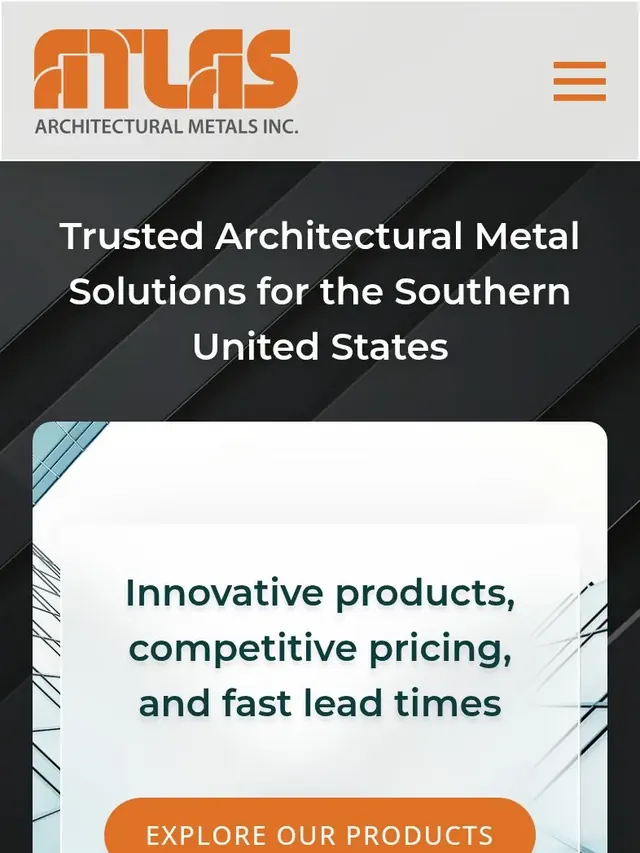 Mobile view of the Atlas Architectural Metals website