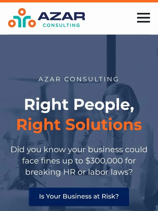 Mobile view of the Azar Consulting website