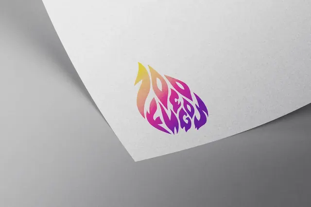99 Fuegos Producciones flame logo on curled white paper