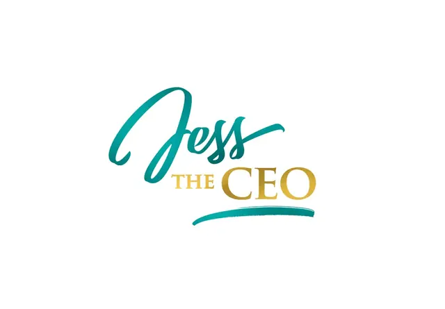Jess the CEO script logo in teal and gold