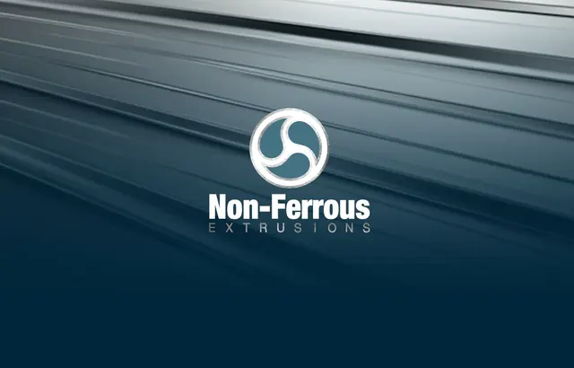 Non-Ferrous Extrusions logo over brushed blue metal