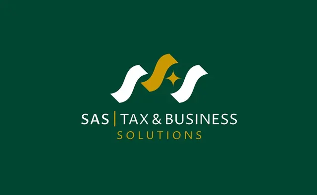 SAS Tax & Business Solutions logo on a dark green background