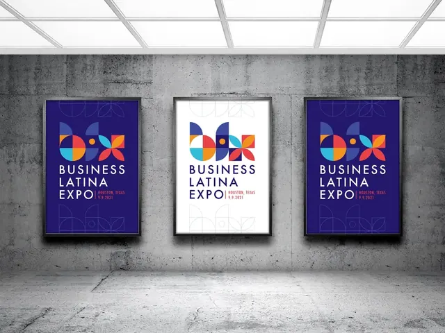 Three Business Latina Expo posters displayed on a concrete wall