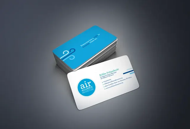 Stack of Air Alliance Houston rounded-corner business cards