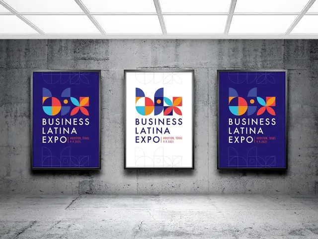 Three Business Latina Expo posters on a concrete wall