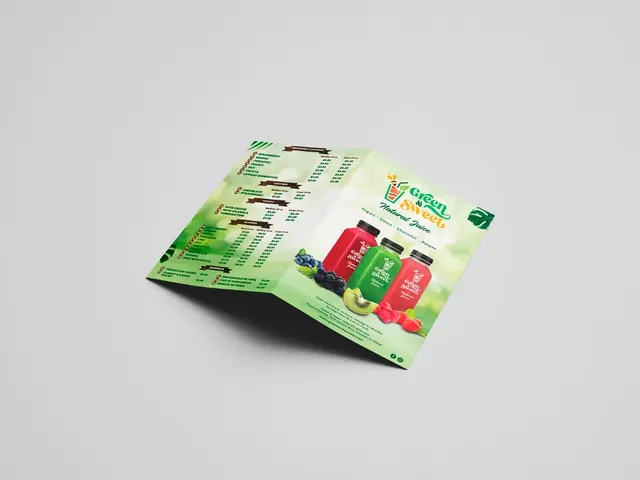 Green & Sweet Natural Juice folded menu with juice bottles