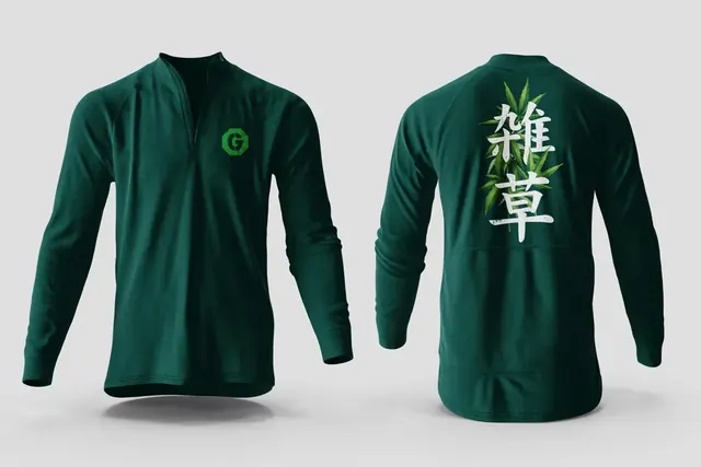 Front and back of a dark green Green Stop Wellness pullover