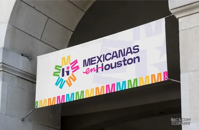 Mexicanas en Houston banner hanging under a stone arch