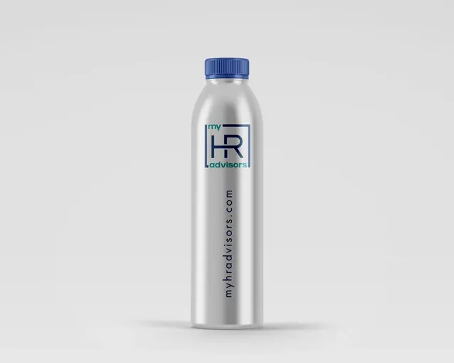 Silver water bottle with the My HR Advisors logo