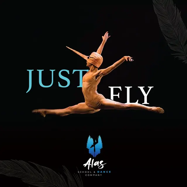 Alas School & Dance Company post with a dancer mid-leap and the words Just Fly