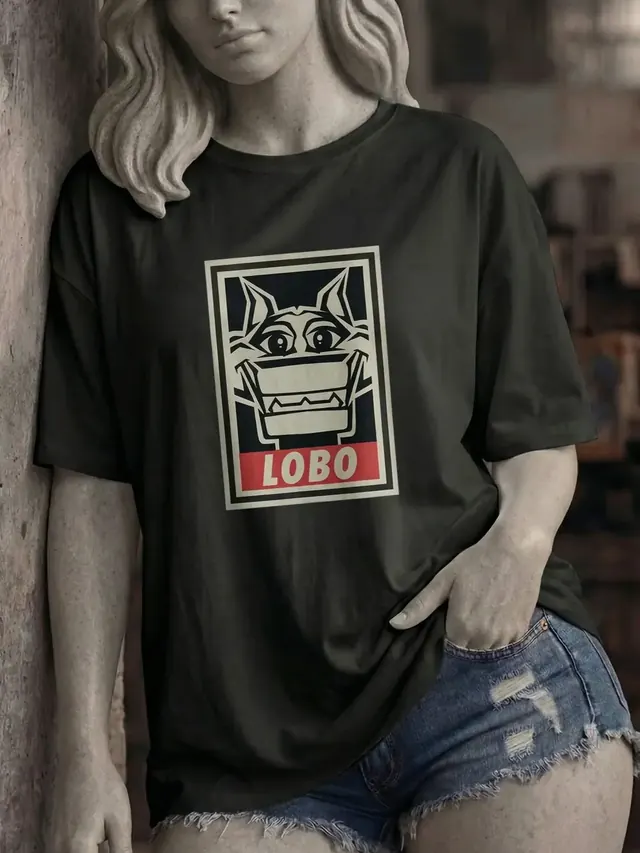 Dark t-shirt with a retro Lobo head poster graphic
