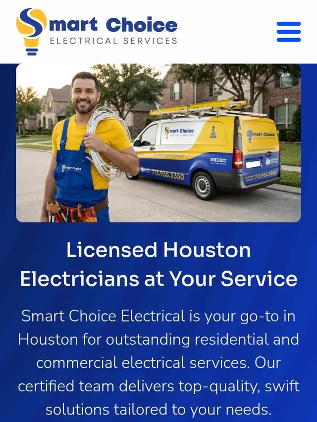 Mobile view of the Smart Choice Electrical website