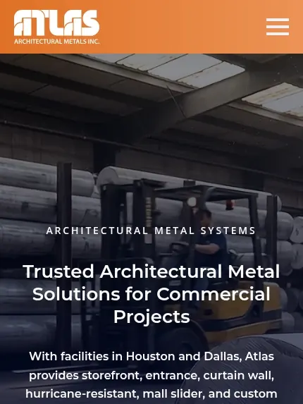 Mobile view of the Atlas Architectural Metals website