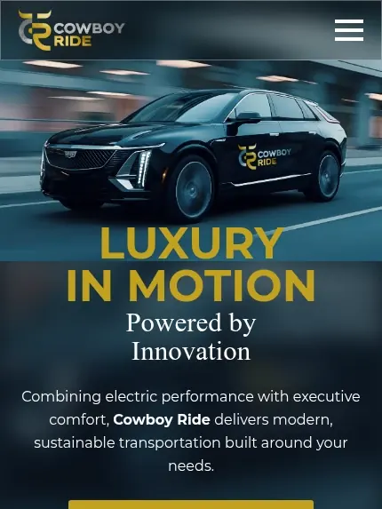 Mobile view of the Cowboy Ride website, Luxury in motion