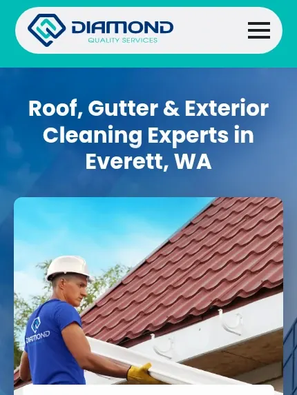 Mobile view of the Diamond Quality Services website for roof, gutter and exterior cleaning