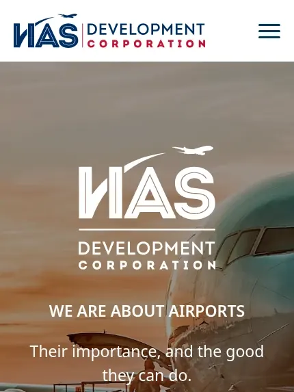 Mobile view of the HASDC Development Corporation website, We are about airports