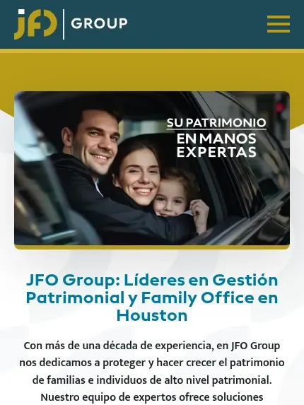 Mobile view of the JFO Group family office website