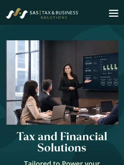 Mobile view of the SAS Tax & Business Solutions website