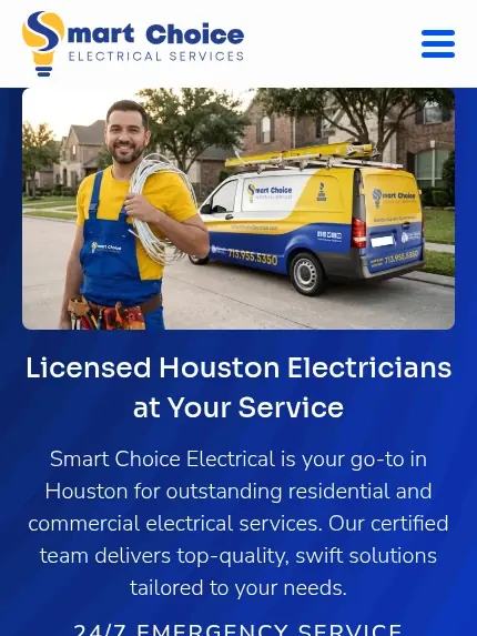Mobile view of the Smart Choice Electrical website