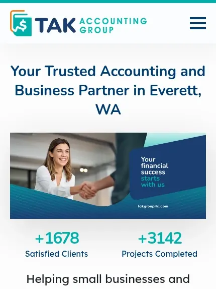 Mobile view of the TAK Accounting Group website