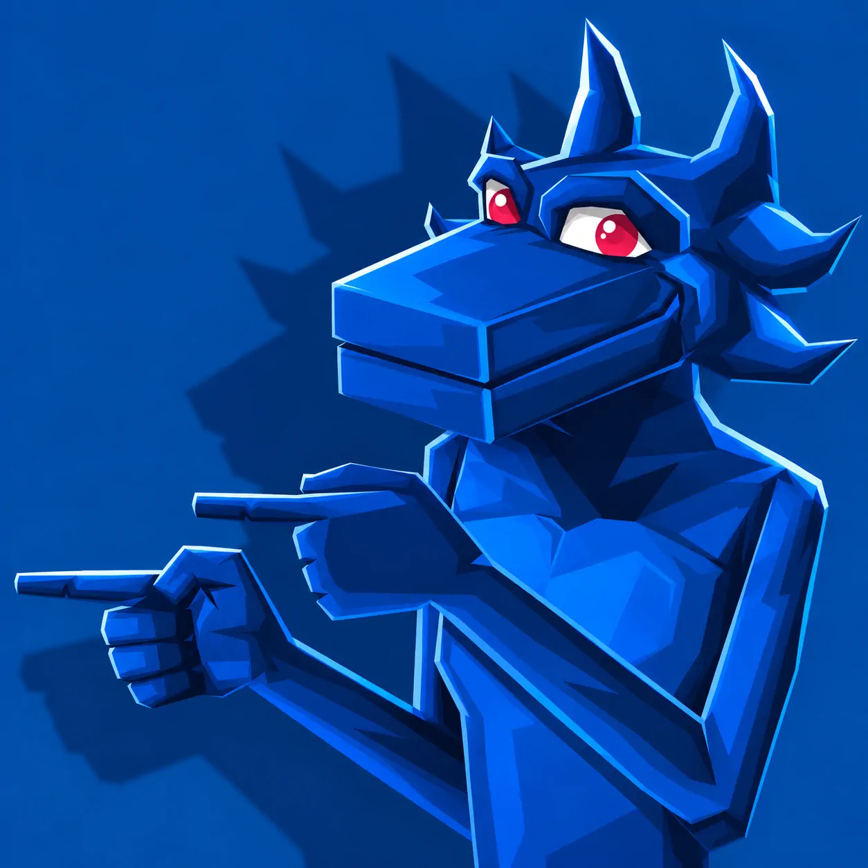 Lobo, the blue wolf character, pointing with both hands toward the Branding text