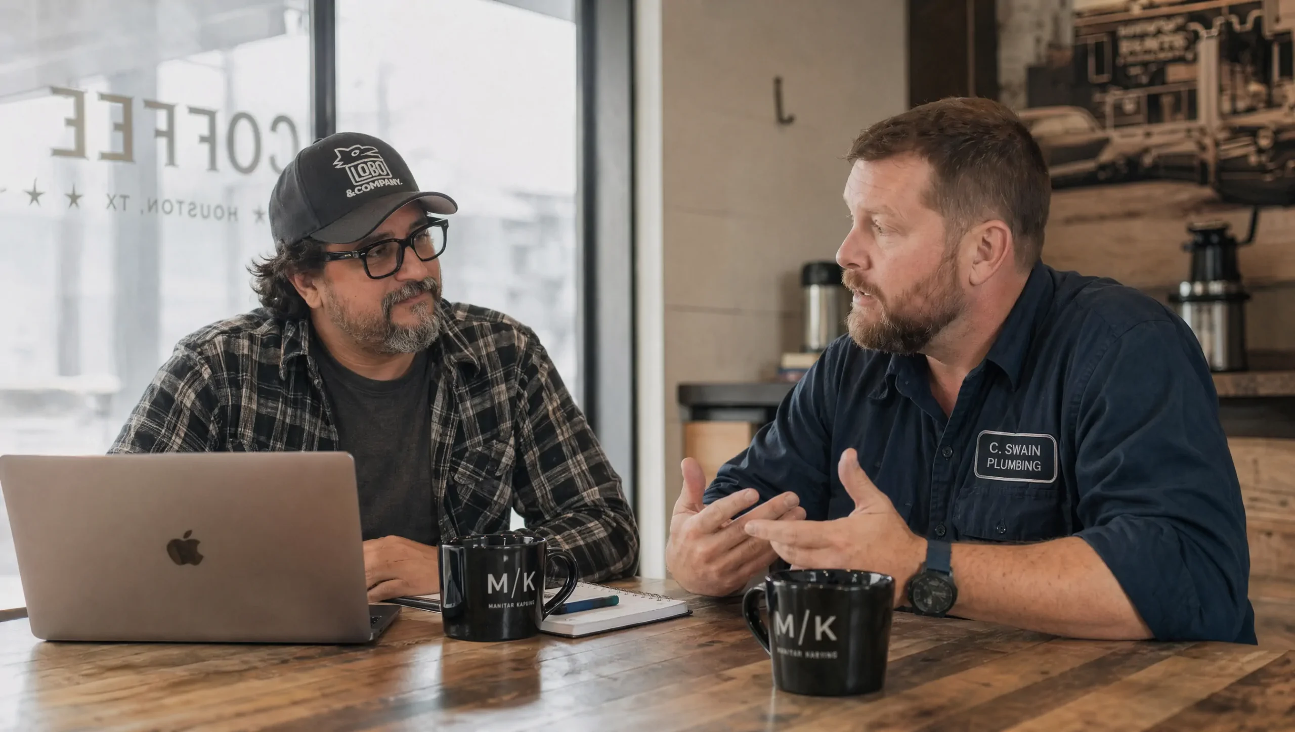 Lobo and Company marketing consultant meeting with a Houston plumbing business owner