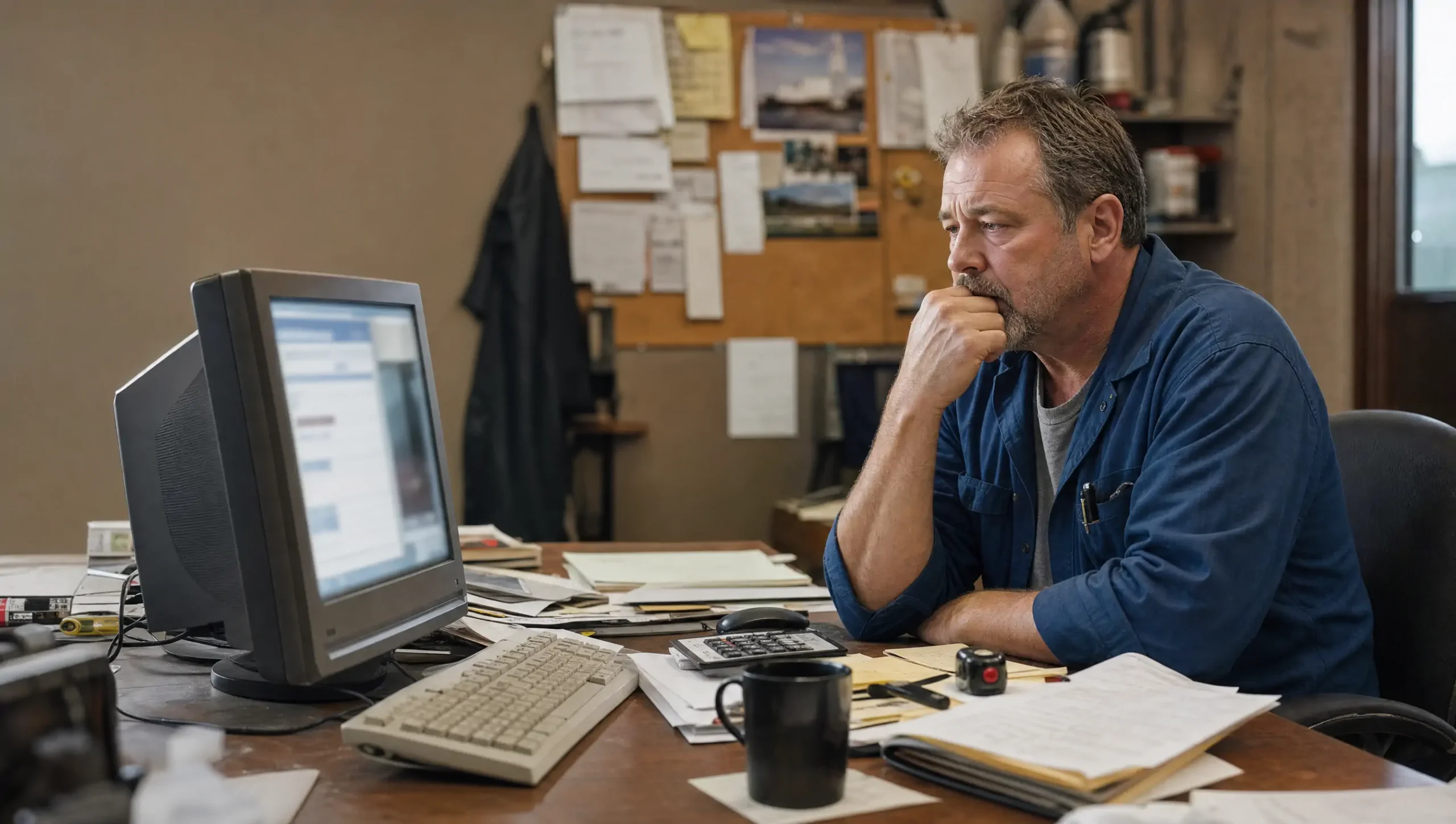 Business owner realizing his outdated website is costing him jobs