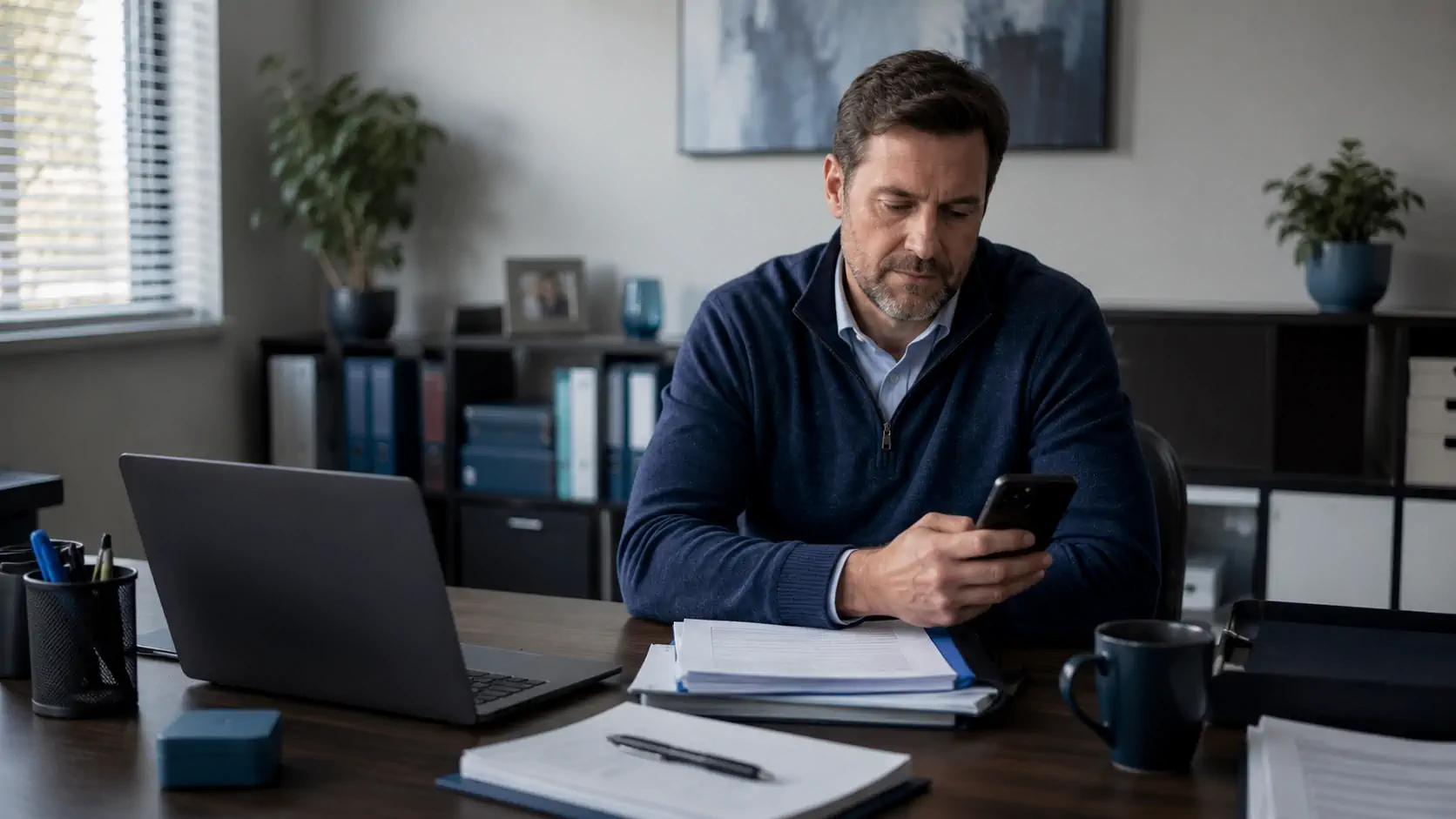 Tax preparer alone in a quiet office during the off-season